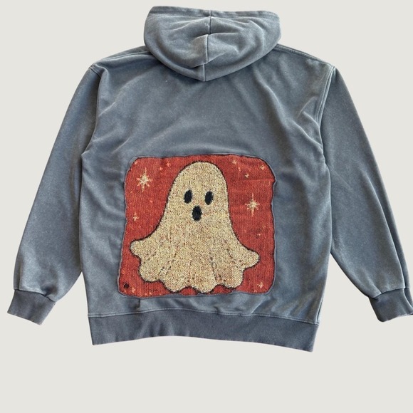 Handmade Jackets & Blazers - Unisex Handmade Woven Tapestry Ghost Bat Hoodie Charcoal Cotton Halloween Mens M